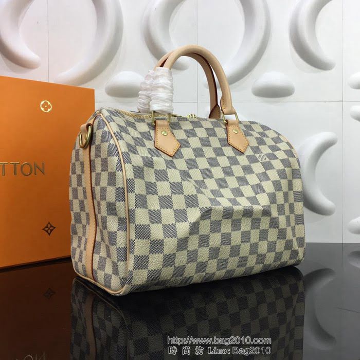 路易威登LV 頂級原單 N41373 Speedy 30手袋 皮質手柄 Damier Azur帆布 理想都市手袋 柔軟輕巧而經典 手提單肩斜挎包  YDH2589